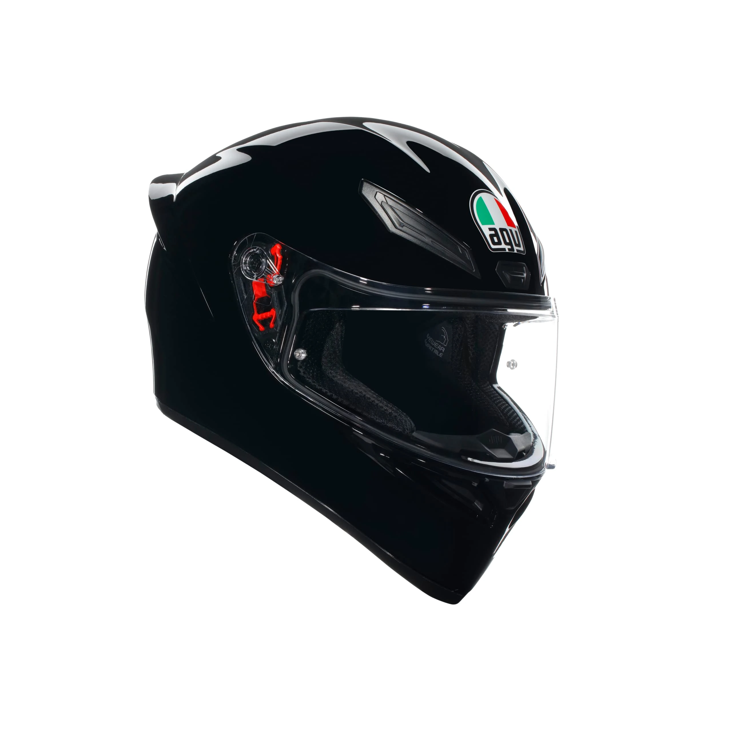AGV - Helmet K1 S E2206, Full-face Motorbike Helmet, ECE, for Men, Racing Style with Spoiler, Air Intakes and Scratch Resistant Visor, 190° Field of View, with Intercom Ready, Black