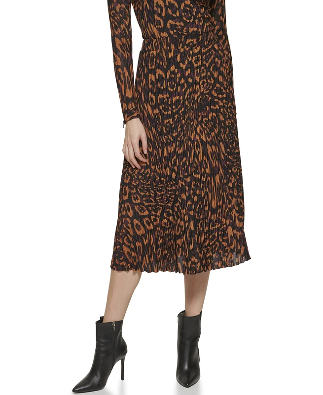 DKNY Women's Pull on Pleated and Printed Skirt, Rstd Pcn Mlt, S