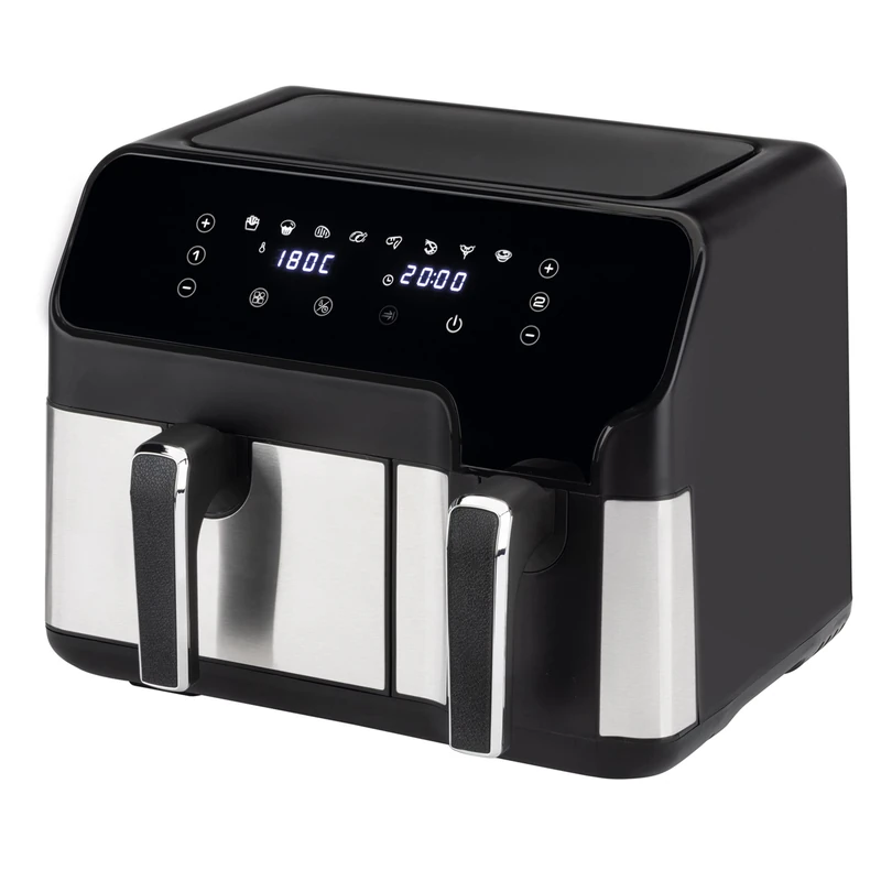 JATA JEFR1228 Oil-Free Air Fryer, 9 litres with Two Independent Baskets, Digital Control Panel, 8 Functions, Timer up to 60 Minutes, Temperature: 80-200°, BPA Free