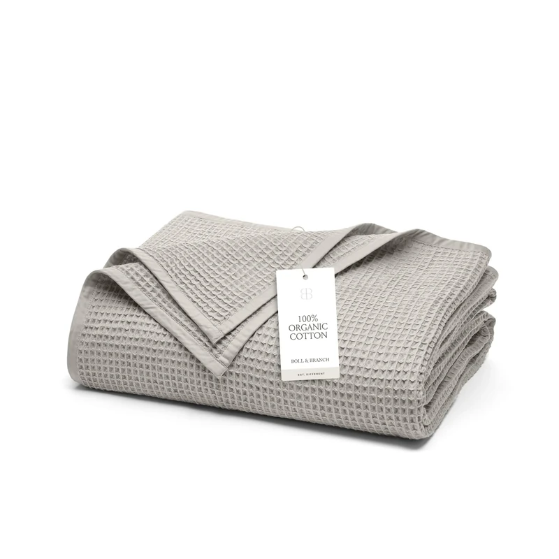 BOLL & BRANCH Waffle Bed Blanket - King/Cal King, Pewter - Luxury 100% Organic Cotton - Soft, Lightweight and Breathable - Textured Waffle Weave