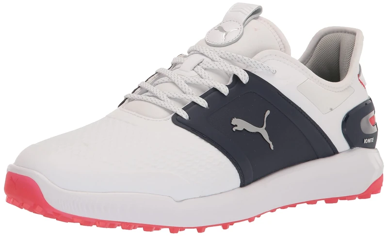 PUMA Golf Men's Ignite Elevate Golf Shoe, White Silver Navy, 10.5