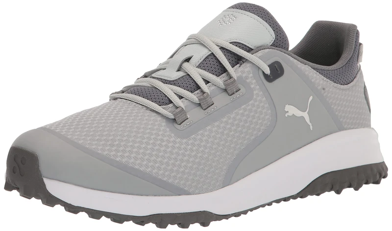 PUMA GOLF Men's Fusion Grip Golf Shoe, Flat Light Gray-Puma Silver-Quiet Shade, 8 UK