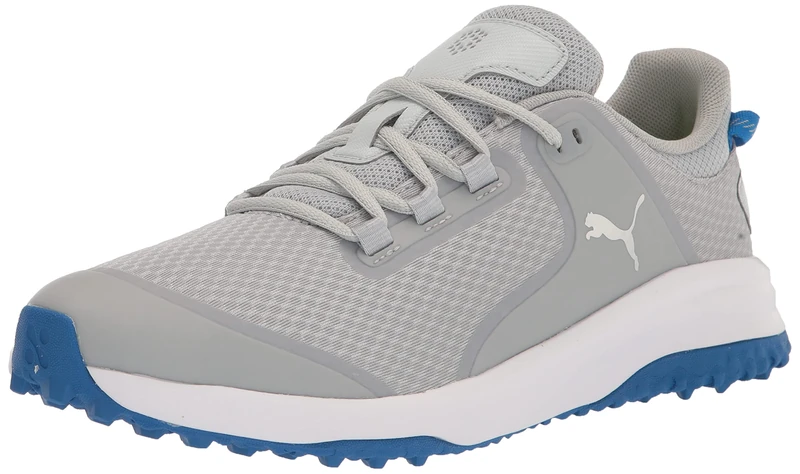 PUMA Golf Men's Fusion Grip Golf Shoe, Flat Light Gray-Puma Silver-Puma Team Royal, 6 UK