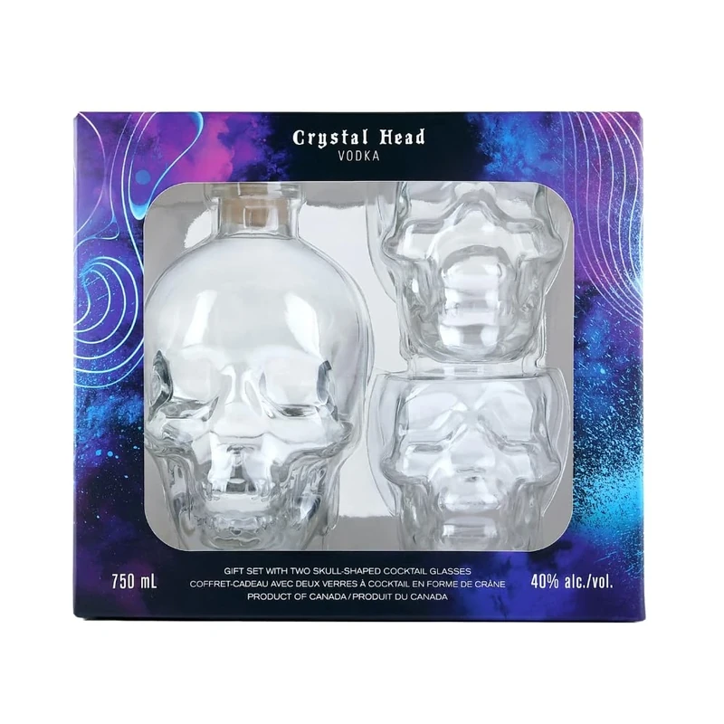 Crystal Head Original Vodka 70 cl with 2 Clear Skull Shaped 12oz Glasses, 40% ABV – Made from Canadian Corn - Award-Winning Premium Vodka, Clear Skull Shaped Glass Bottle