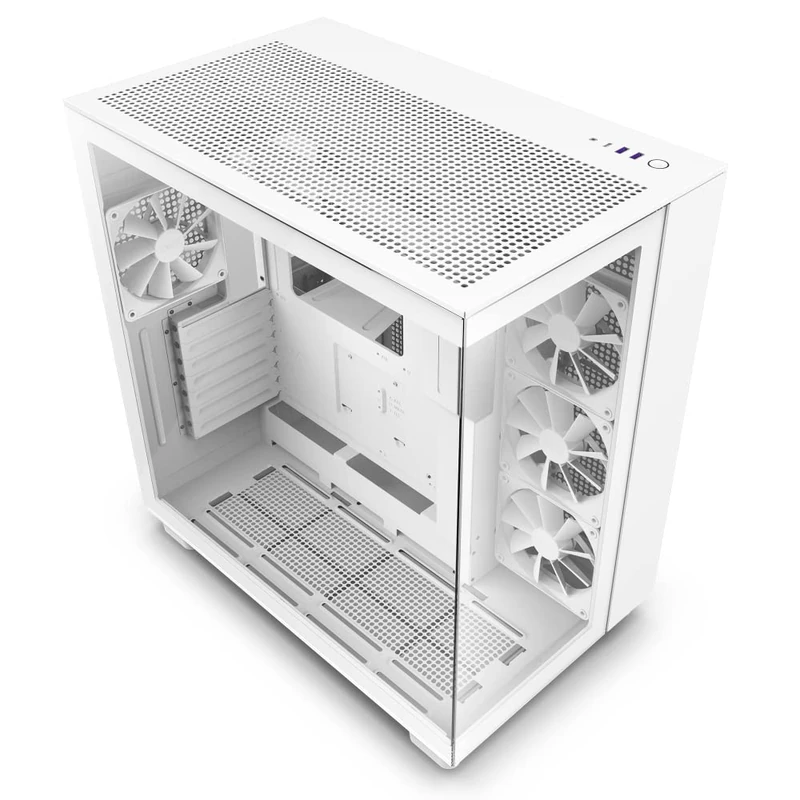 NZXT H9 Flow Dual-Chamber ATX Mid-Tower PC Gaming Case CM-H91FW-01 - High-Airflow Perforated Top Panel Tempered Glass Front & Side Panels 360mm Radiator Support Cable Management White
