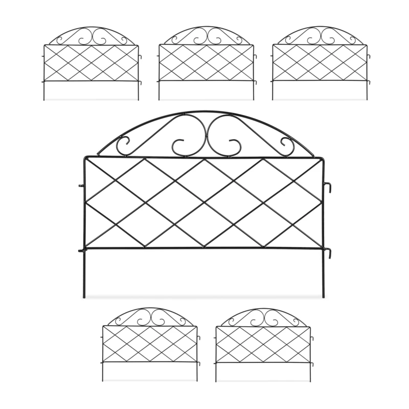 Relaxdays Lawn Edging, H x W: 40 x 54.5 cm, 6 Components, Garden Flowerbed Border, Push-In, Metal, Vintage Look, Black