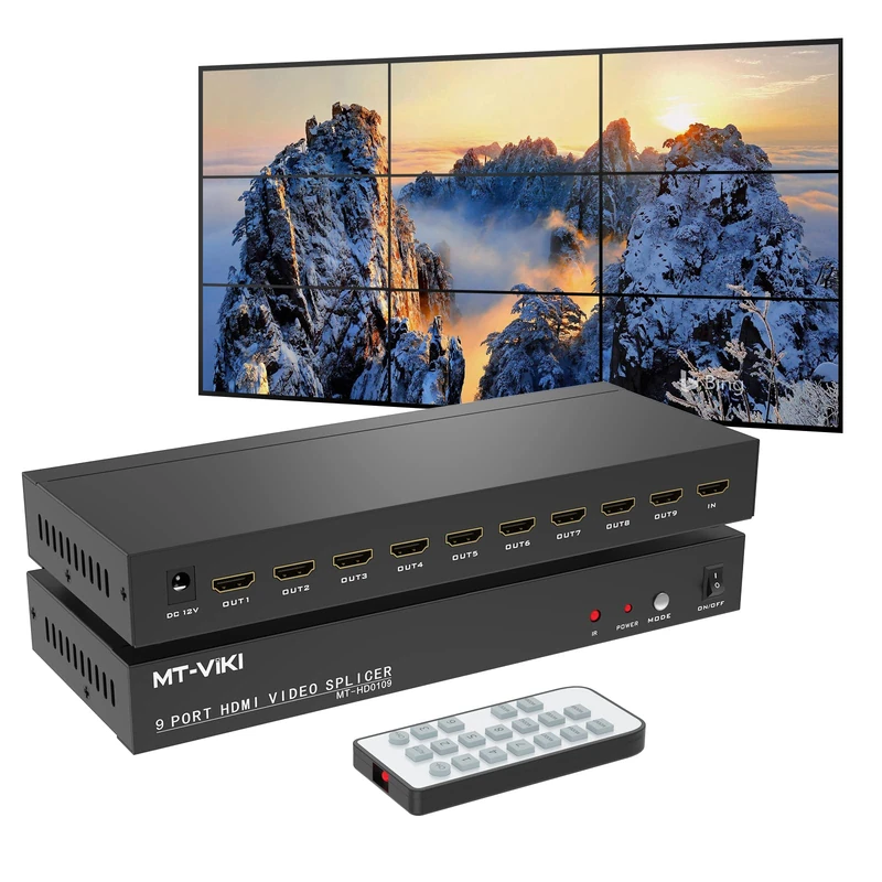 MT-VIKI 4K 3x3 HDMI Video Wall Controller 1 in 9 Out Screen Splicing 9 Port Video Wall Processor Supports 13 Display Modes 4K@30Hz