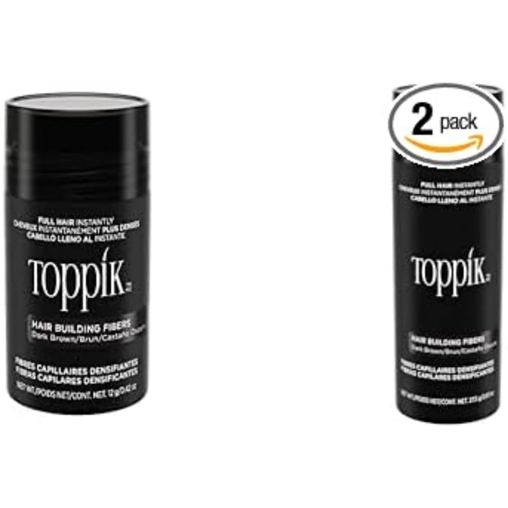 TOPPIK Hair Building Fibres Powder, Dark Brown, Keratin-Derived Fibres for Naturally Thicker Looking Hair, 27.5g & Hair Building Fibres Powder, Dark Brown, Keratin-Derived Fibres, 12g