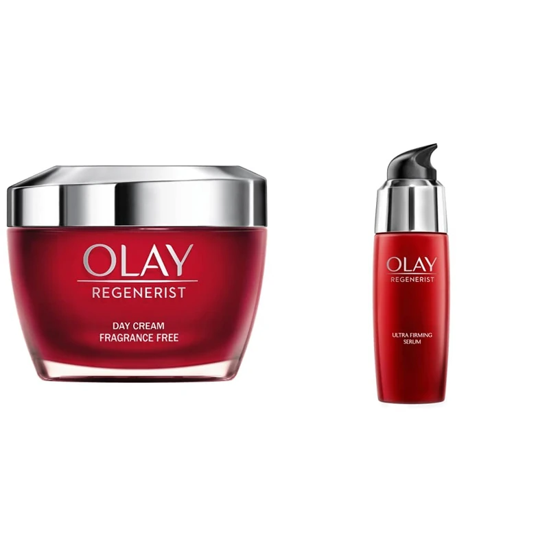 Olay Regenerist Face Cream For Women, Moisturiser Fragrance Free, 50 ml & Regenerist Face Serum, Ultra Firming Peptide Day Serum, 50 ml