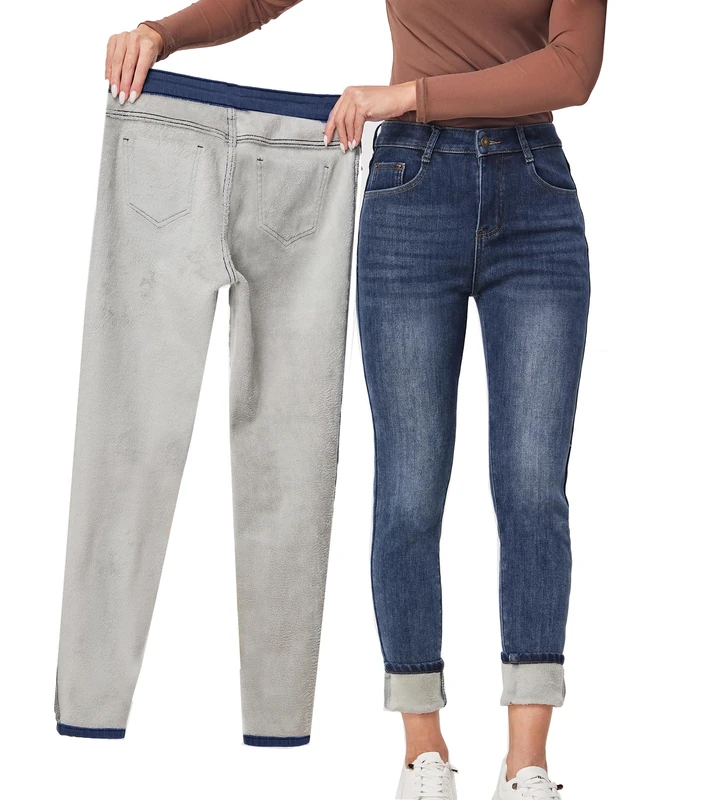 Yehopere Women's Winter Fleece Lined Jeans Slim Fit Warm Skinny High Waist Denim Jean, Blue As33, S