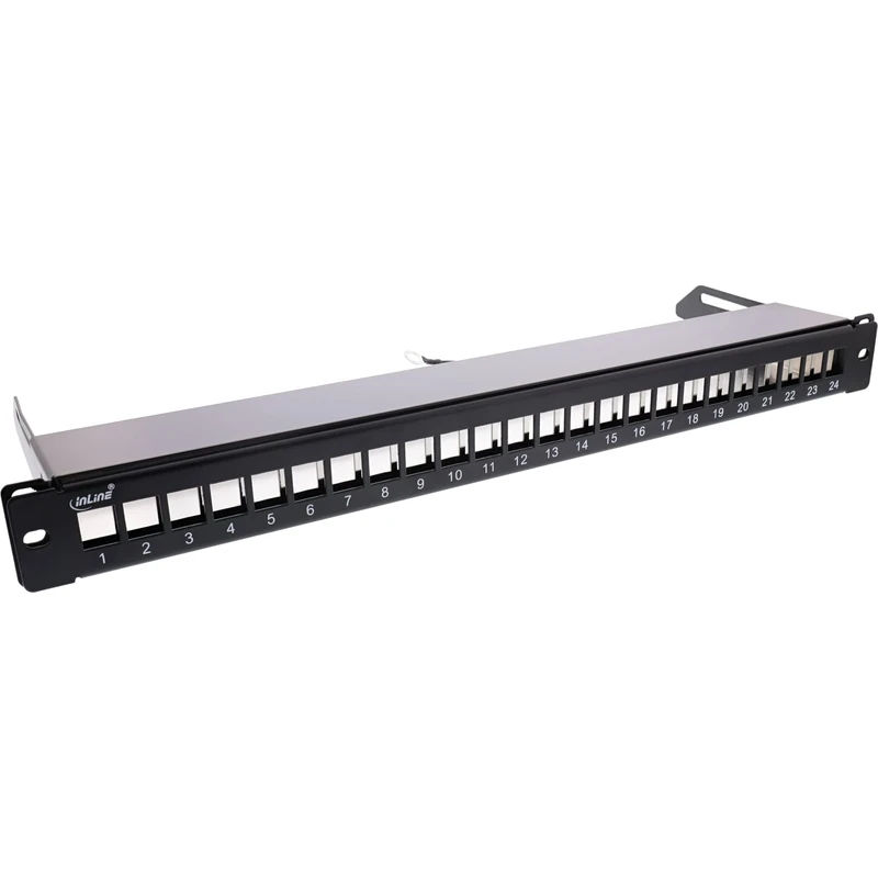 InLine® Patch Panel 24-Way Keystone Empty Plate Patch Panel with Pull-Out 19 Inches 1HE Black RAL9005