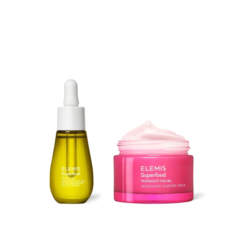 Elemis Superfood Facial Oil, Nourishing Face Oil Formulated with 9 Antioxidant-Rich Superfoods, 15 ml & Superfood Midnight Facial, Prebiotic Over Night Cream to Nourish, 50 ml
