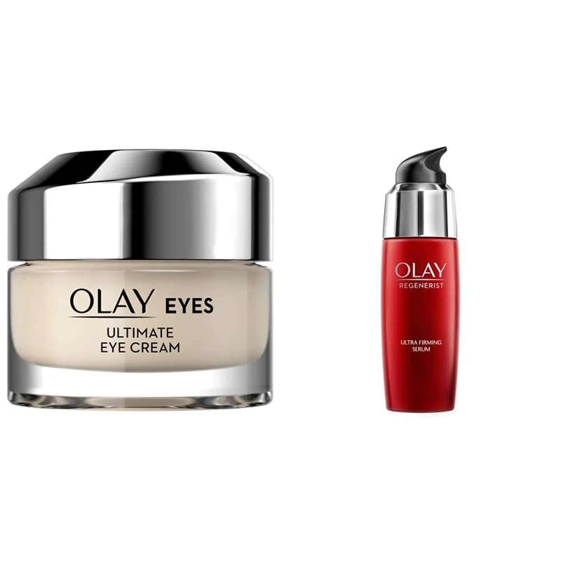 Olay Ultimate Eye Cream For Dark Circles, With Niacinamide And Peptides, With Colour Correcting Particles, Fights Wrinkles, Visibly Improves Skin Tone Appearance, 15 ml & Regenerist Face Serum, 50 ml