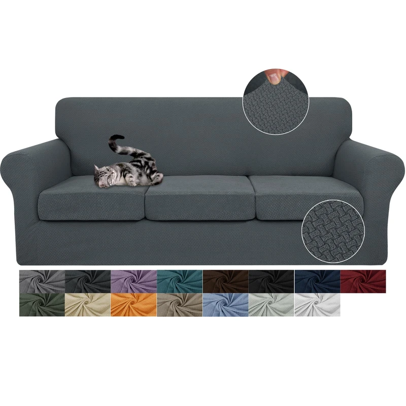 JIVINER Newest 4 Pieces Couch Covers for 3 Cushion Couch Stretch Sofa Slipcover with 3 Seat Cushion Covers Thick Fitted Couch Cover for Pet Dogs Furniture Protector (Sofa, Dark Gray)