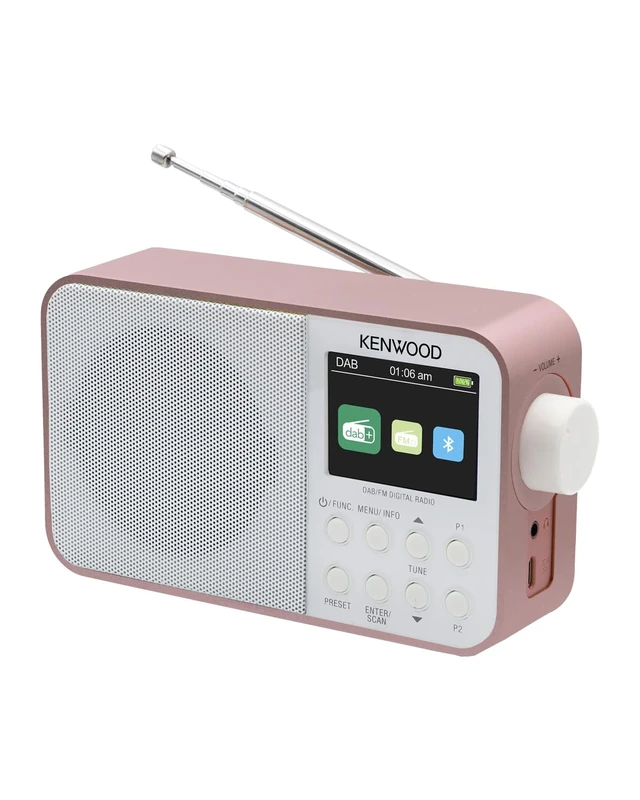 Kenwood CR-M30DAB-R Portable DAB+ Radio with Bluetooth, Built-in Battery & 6.1 cm Colour Display, Rose Gold/White