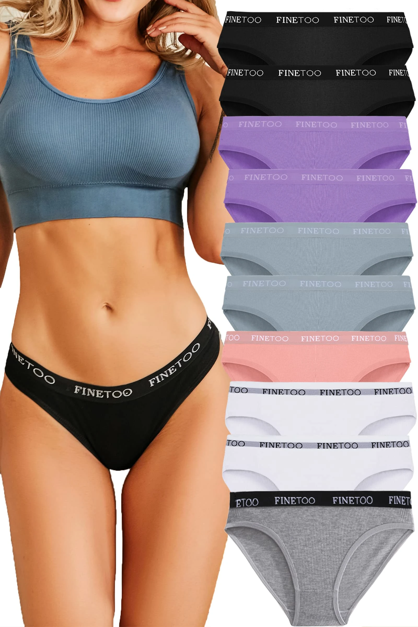 FINETOO 6-Pack String Thongs Ladies Tummy Control Thongs Set Breathable Thong Women Underpants High Waist Underwear Soft Panties Multipack S-XL