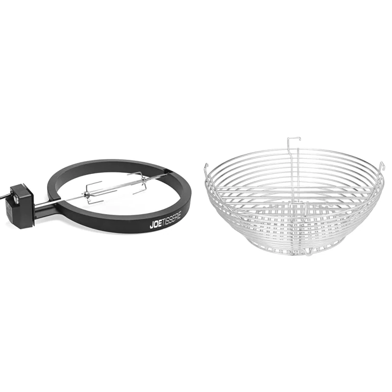 Kamado Joe KJ-TISSERIEUK Classic Joe JoeTisserie & KJ-MCC23 Stainless Steel Charcoal Basket Grill Accessory for Classic Joe, Black