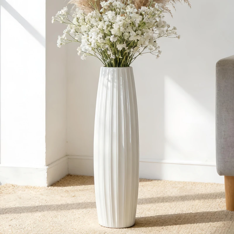 Large White Ceramic Vase 28 Inches for Modern Home Decor, Living Room, Office, Bedroom, Kitchen, Wedding Table Centerpiece, Farmhouse Decoration