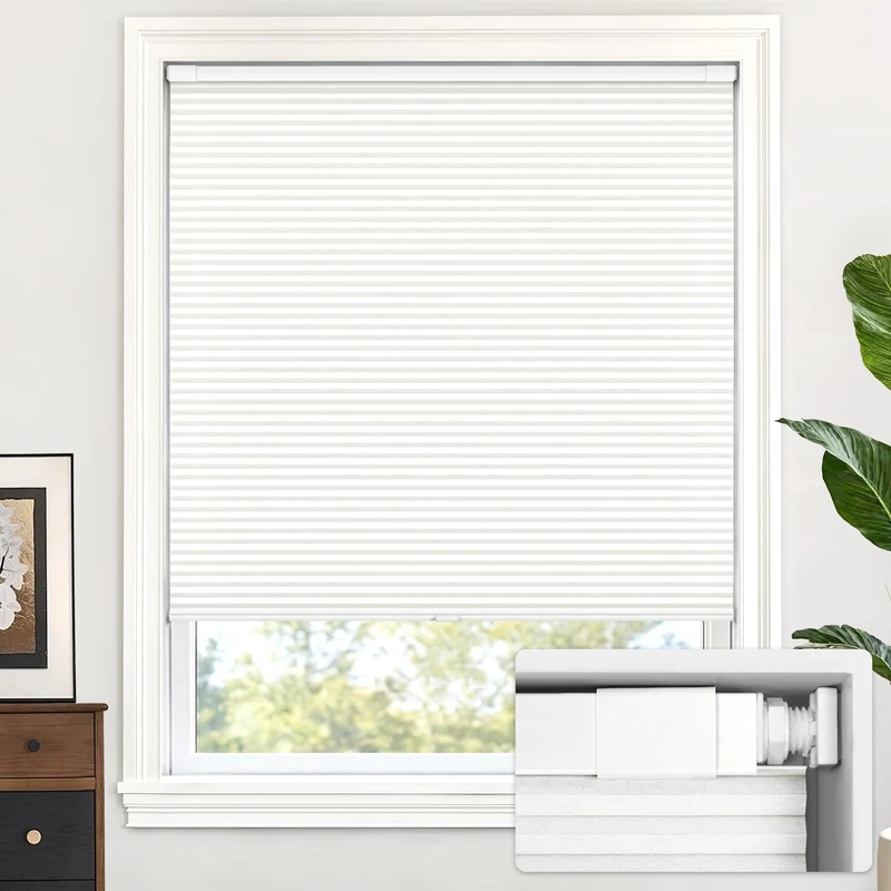 LazBlinds Cordless Cellular Shades No Tools No Drill Light Filtering Polyester Cellular Blinds for Window Size 31'' W x 48'' H, White