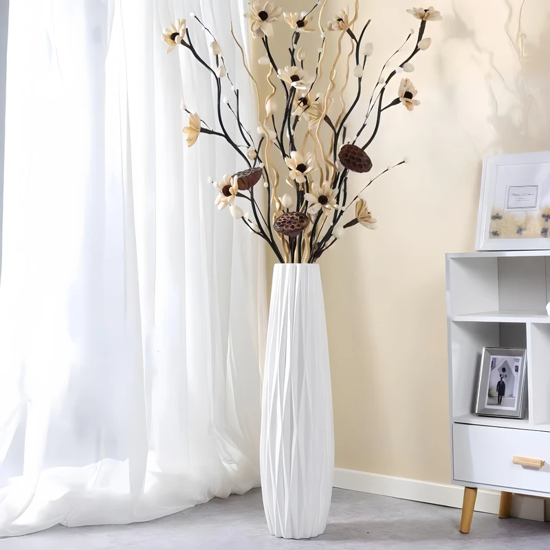 White Tall Floor Vase, 24" Ceramic Large Vase, Decorative Flower Vases for Modern Home Decor Living Room Office Bedroom Kitchen Wedding Centerpieces Farmhouse Décor