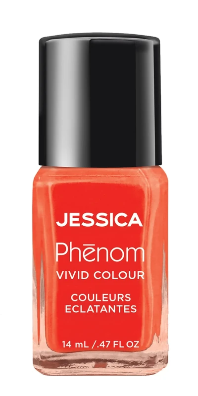 JESSICA Phēnom Vivid Colour Nail Polish | Long Lasting Gel Effect Nail Polish, 10-Day Chip-Free Gel-Like Shine | Pigmented Shades, No Lamp Needed | Warm & Bright Orangey-Red | For Reels | 14ml