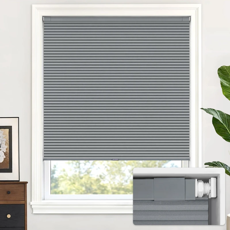 LazBlinds Cordless Cellular Shades No Tools No Drill Blackout Cellular Blinds for Window Size 40'' W x 48'' H, Dark Grey