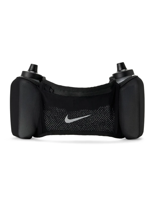 Nike Flex Stride Double Bottle Belt Running Belt with 709 ml Water Bottles, Running Hydration Belt, Jogging Training Fitness, Black/Black/Silver, 709ml