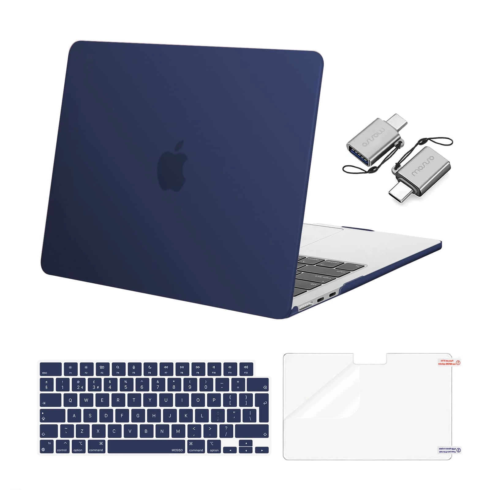 MOSISO Compatible with MacBook Air 13 inch Case M4 M3 M2 2025 2024 2023 2022 A3240 A3113 A2681, Hard Shell for MacBook Air 13.6 inch Case &Keyboard Cover&Screen Film&Type C Adapter, Navy Blue