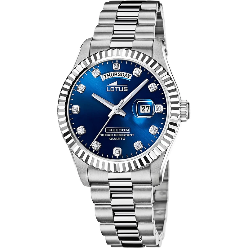 Lotus 18854/5 Men's Stainless Steel Watch Silver Blue 41.5 mm Water Resistance 10 Bar, Silver-Blue, Classic
