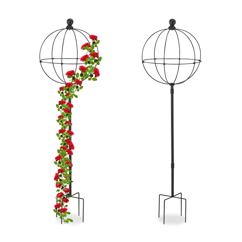 Relaxdays Garden Obelisks, Set of 2, 126 x 35 cm, Climbing Plants Support, Metal, Free-Standing, Rose Cage, Black