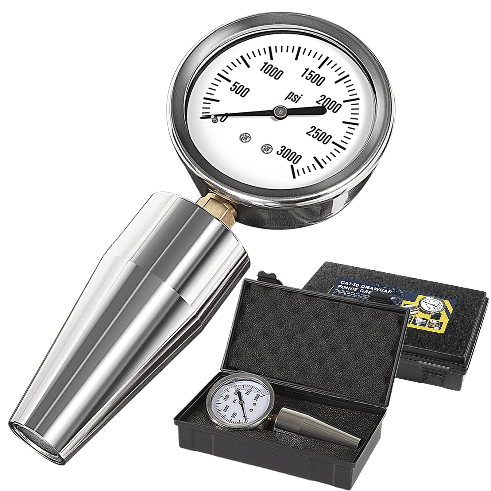 CAT40 Bt40 Drawbar Force Gage Spindle Force Test Gauge Works on All CAT40 or Bt40 CNC Machines 5/8-11 Retention knob 0-3000 lbs of Drawbar Pull