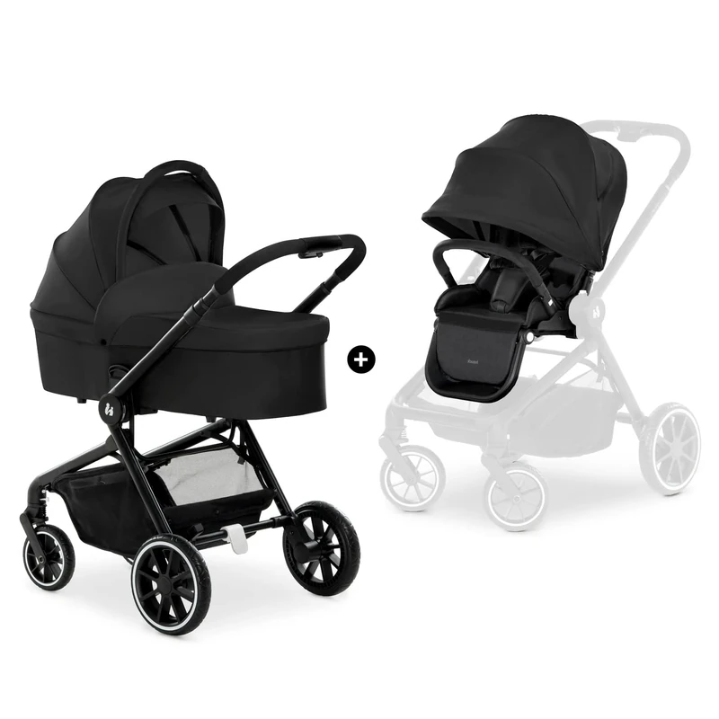hauck Move so Simply Set, Black - 2 in 1 Pram & Pushchair with Raincover from Birth up to 22 kg inclusive Frame, Carrycot & Toddler Seat, Compact & Foldable, UPF 50+, Fully Reclining
