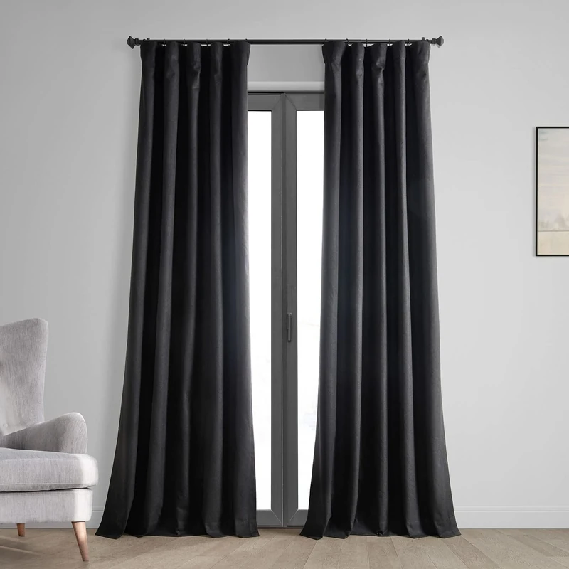 HPD Half Price Drapes Vintage Blackout Curtains for Bedroom - 108 Inches Long Thermal Cross Linen Weave Full Light Blocking 1 Panel Blackout Curtain, (50W x 108L), Black