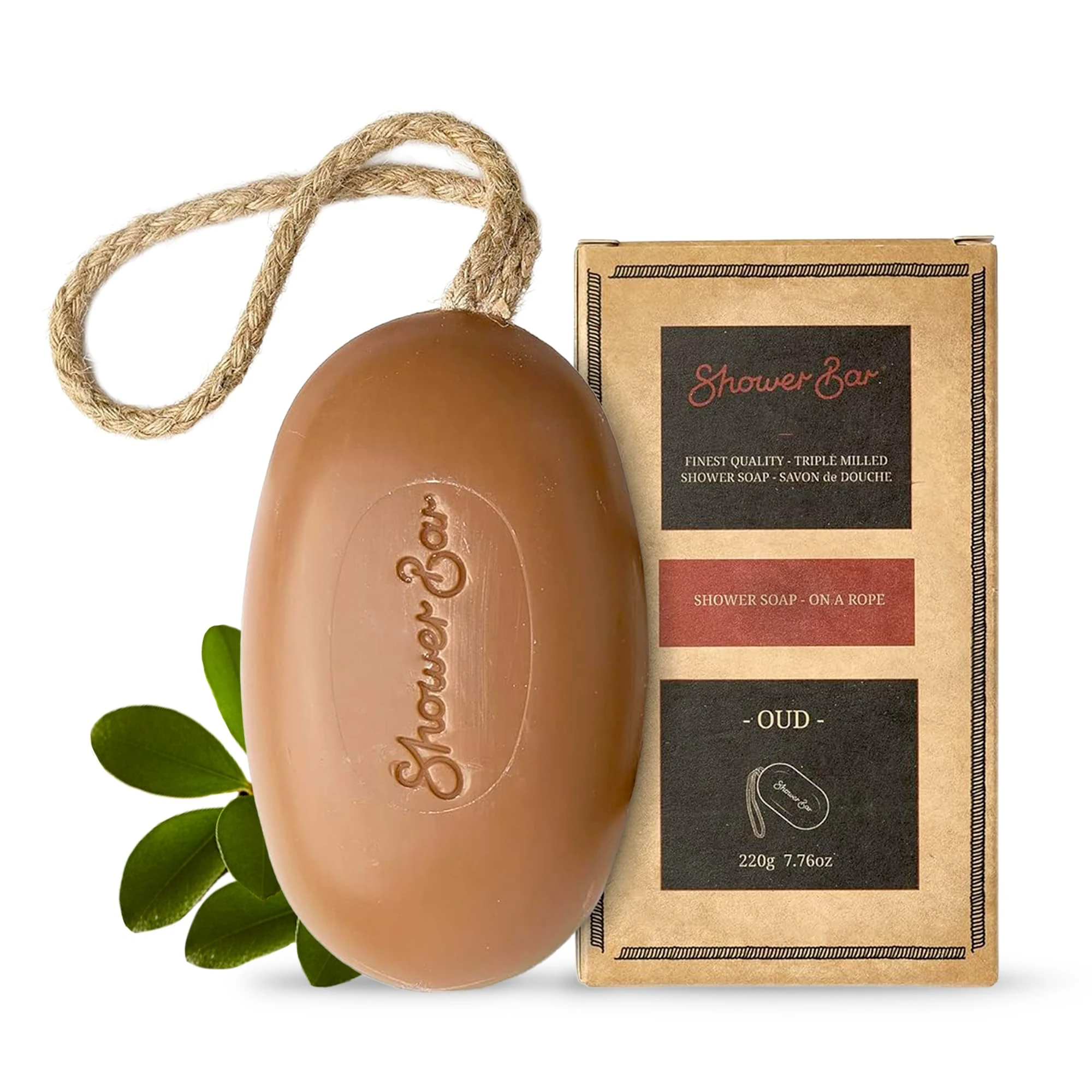 Oud Scented Soap on a Rope - 220g Natural Solid Body Wash Bar for Travel & Home - Long Lasting, Vegan, Plastic-Free, Eco-Friendly & Moisturizing