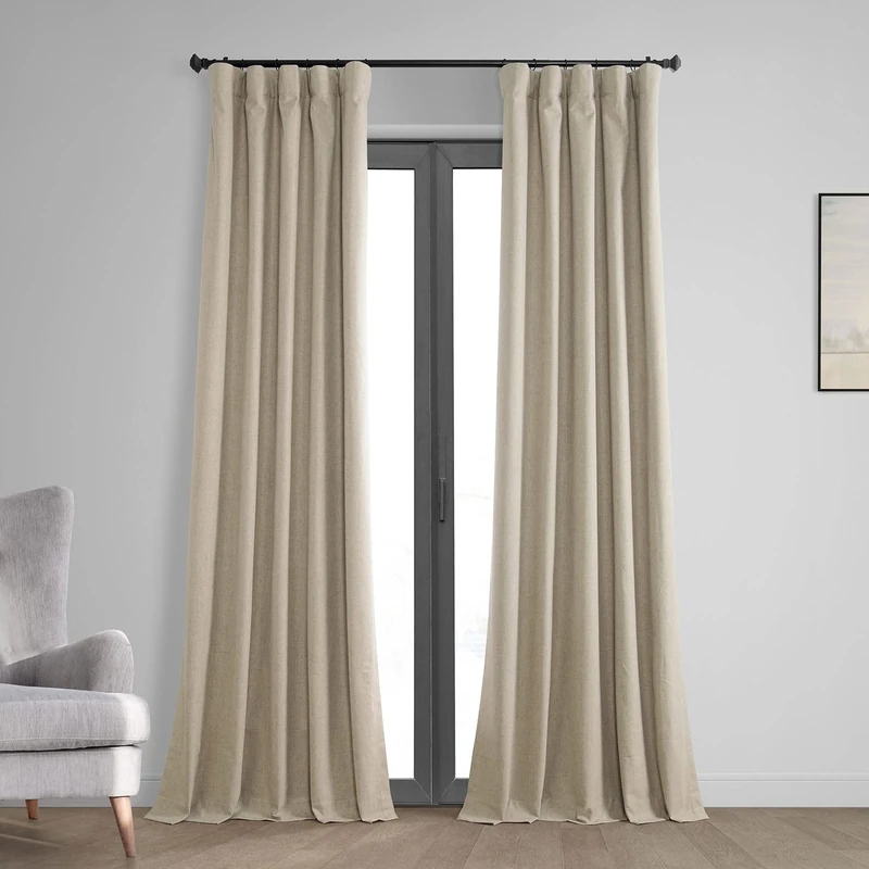 HPD Half Price Drapes Vintage Blackout Curtains for Bedroom - 84 Inches Long Thermal Cross Linen Weave Full Light Blocking 1 Panel Blackout Curtain, (50W x 84L), Light Tan