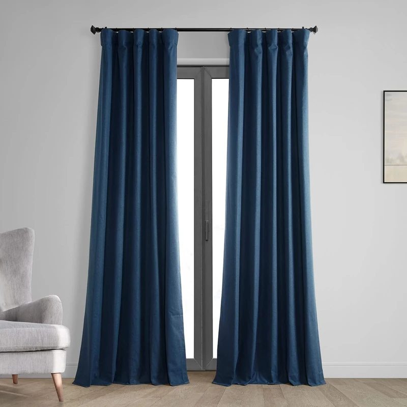 HPD Half Price Drapes Vintage Blackout Curtains for Bedroom - 84 Inches Long Thermal Cross Linen Weave Full Light Blocking 1 Panel Blackout Curtain, (50W x 84L), Indigo