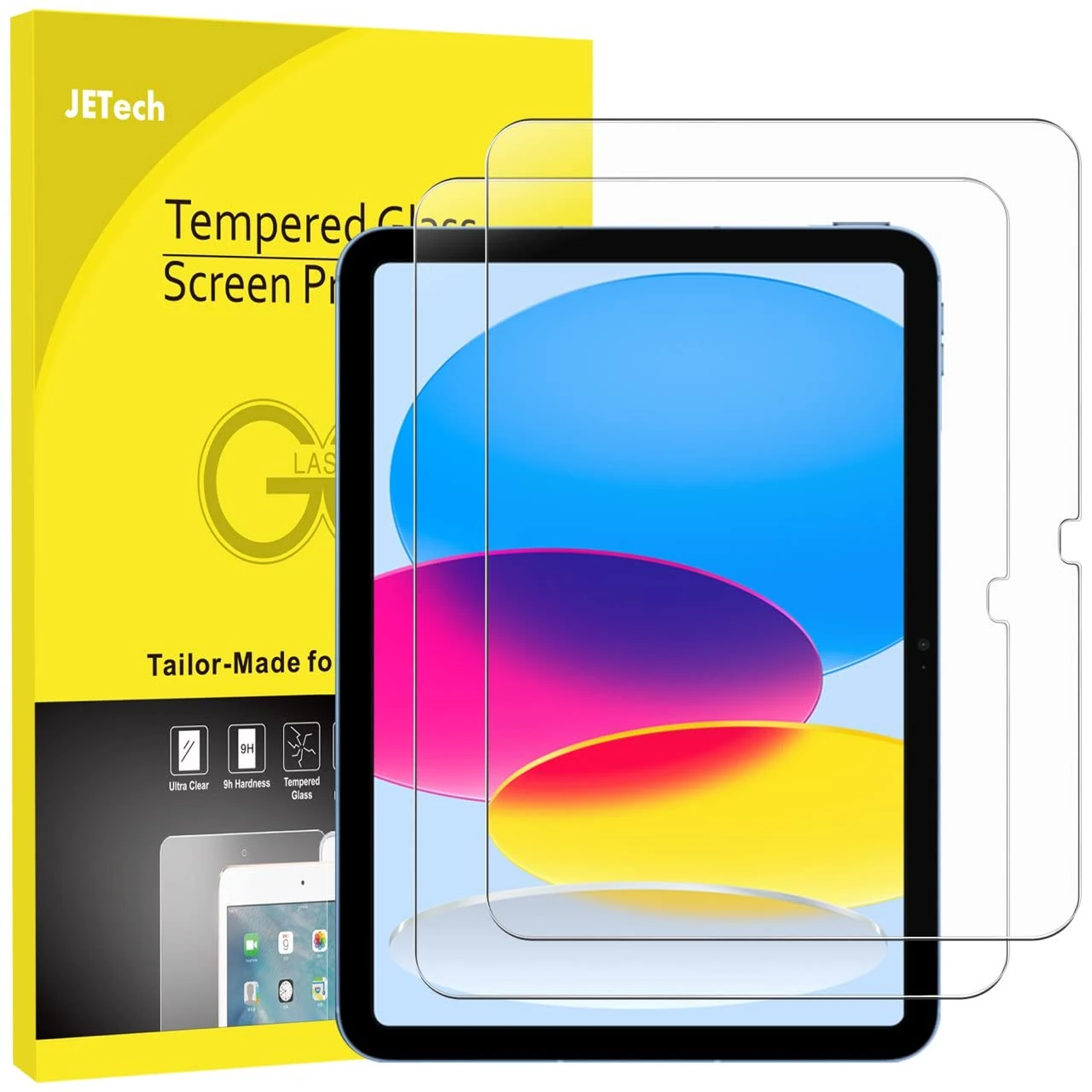 JETech Screen Protector for iPad (A16) 11th/10th Generation (2025/2022), 9H Tempered Glass Film, HD Clear, 2-Pack