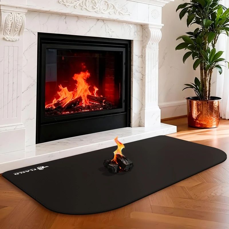 FLASLD Fireproof Indoor Fireplace Mat, Outdoor Flame-Resistant Pad Fiberglass Rug for Hearth and Chiminea, Ember Protection Mat for Fireplace Stove (Black, 25×39 inch)