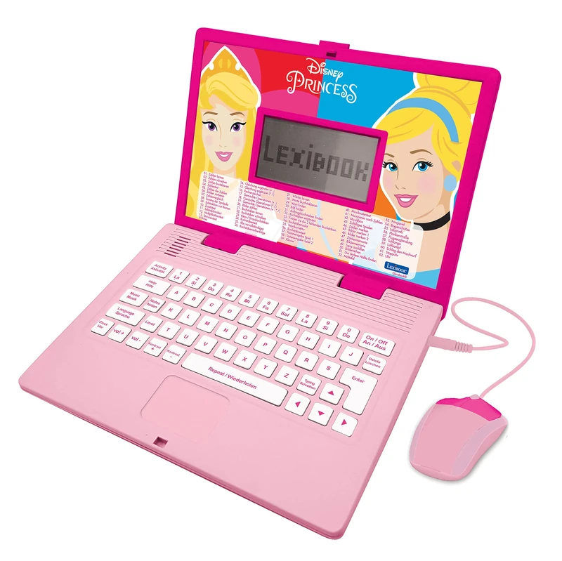 LEXIBOOK, Disney Princess, Educational and Bilingual Laptop German/English, Girls Toy with 124 Activities to Learn, Play Games and Music, Pink, JC598DPi3