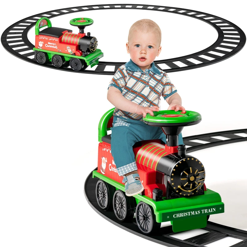 GYMAX Ride On Train with Tracks, 6V Kids Electric Car with Storage Seat, Music & Lights, Toddler Battery Powered Ride On Toy for 3 Years Old+ Boys Girls (Green), 52 x 22 x 35 cm (L x W x H)