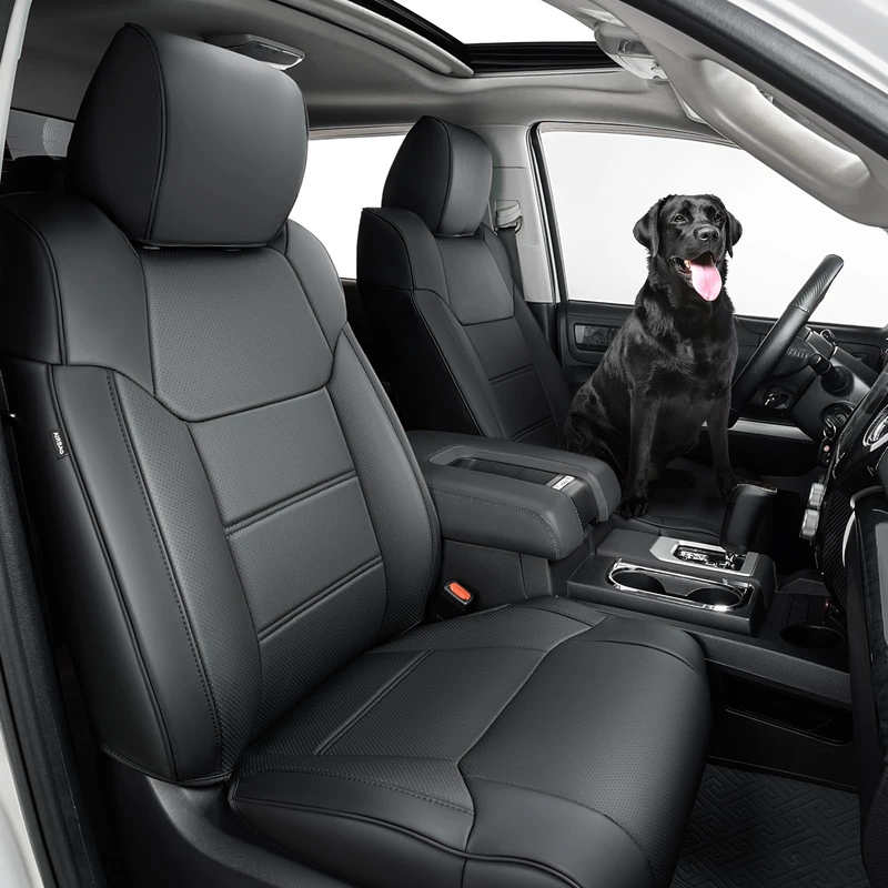 Super Cover for Toyota Tundra Seat Covers 2014-2021(CrewMax only), Full Covered Black Seat Protectors Waterproof Leather Seat Covers Set for Tundra 2021 2020 2019 2018 2017 2016 2015 2014 Accessories