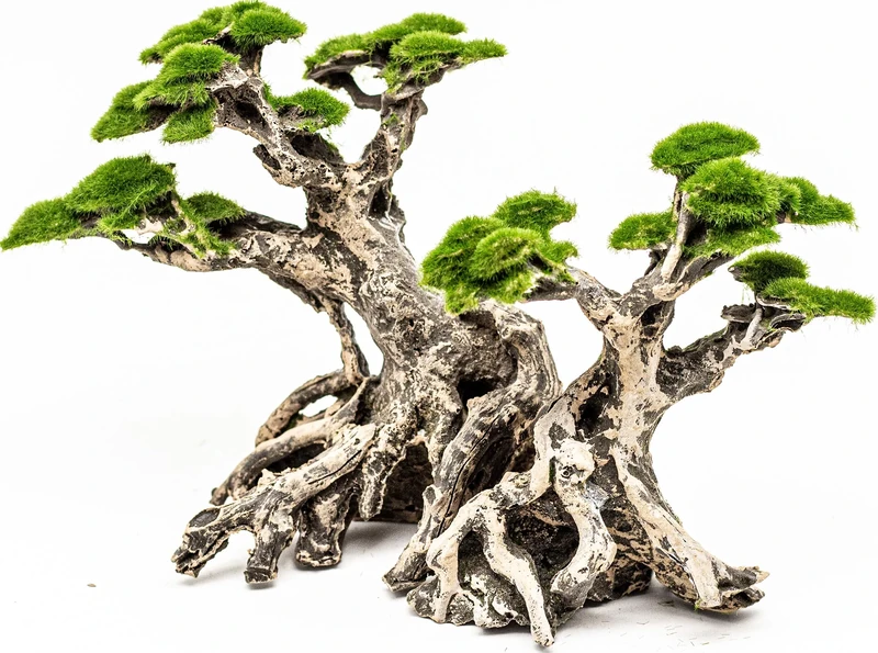 Novelsite Fish Tank Decor- Bonsai Trees with Faux Moss- Aquarium Rocks Aquascaping- Made of Sandstone, Goldfish Betta Fish Tank Decorations Hides Accessories