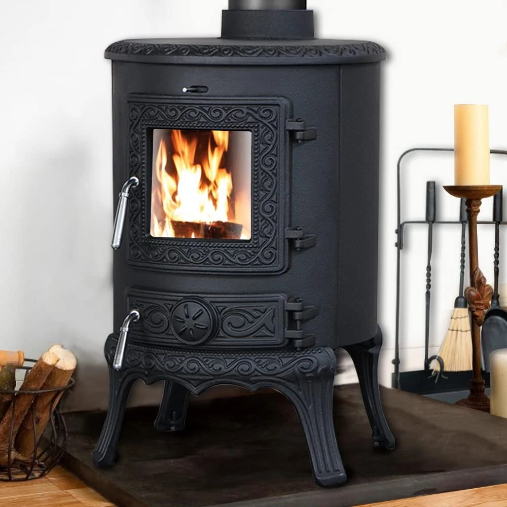 NRG 5KW Black Cast Iron Wood Burning Stove Defra Eco Design High Efficiency Indoor Use