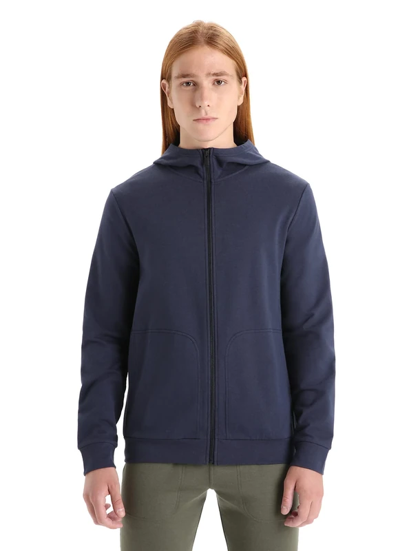 Icebreaker Men's Central Classic Long Sleeve Zip Hoodie - Merino Wool Midlayer Top, Zip up Sweatshirt, Running Top - Midnight Navy, L