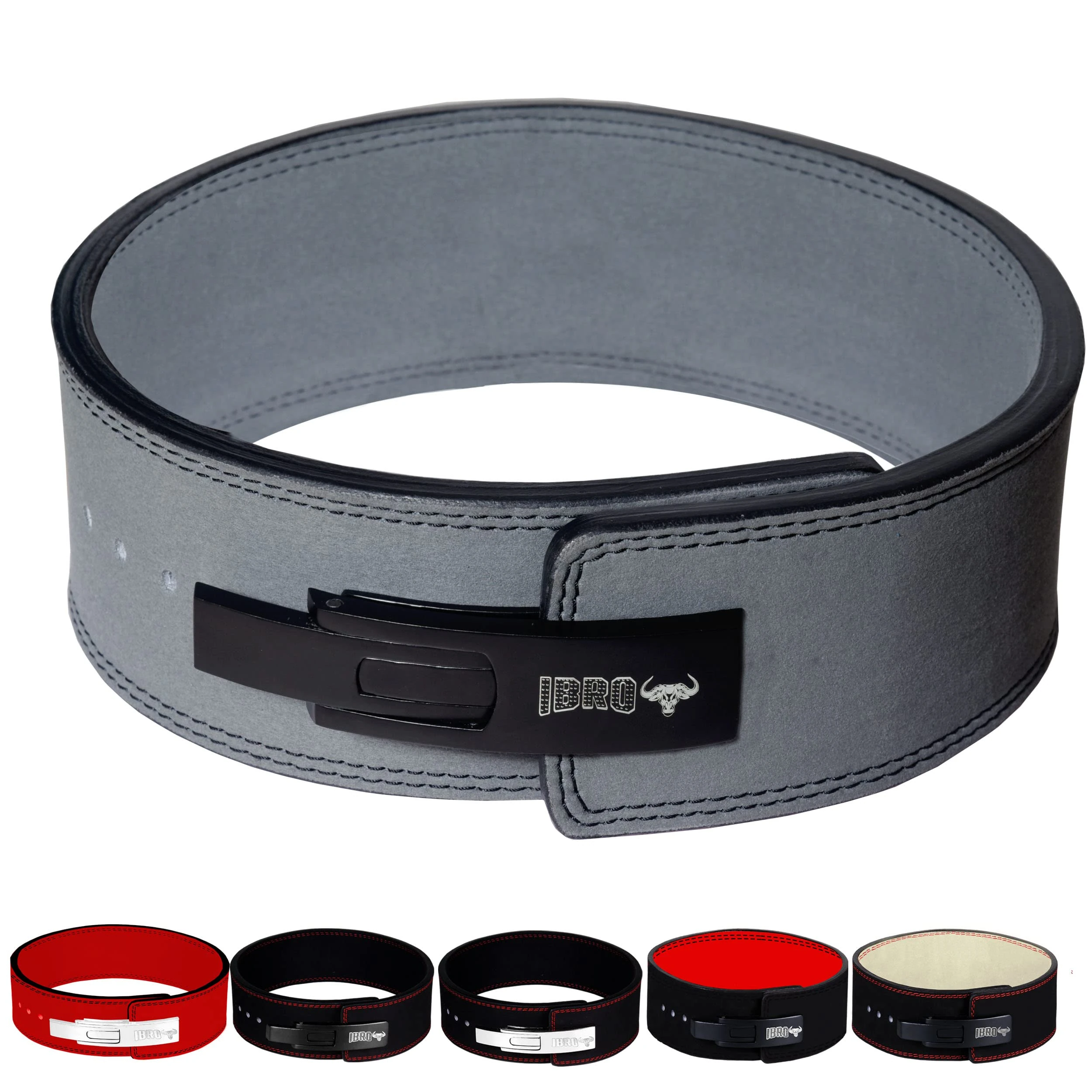 IBRO Powerlifting Lever Gym Belt – Power 13MM Extreme Heavy Duty Genuine Leather Belts - Squats Deadlifts Bodybuilding Weight Lifting IPF Power Lifting Strongman for Men 13mm Grey L