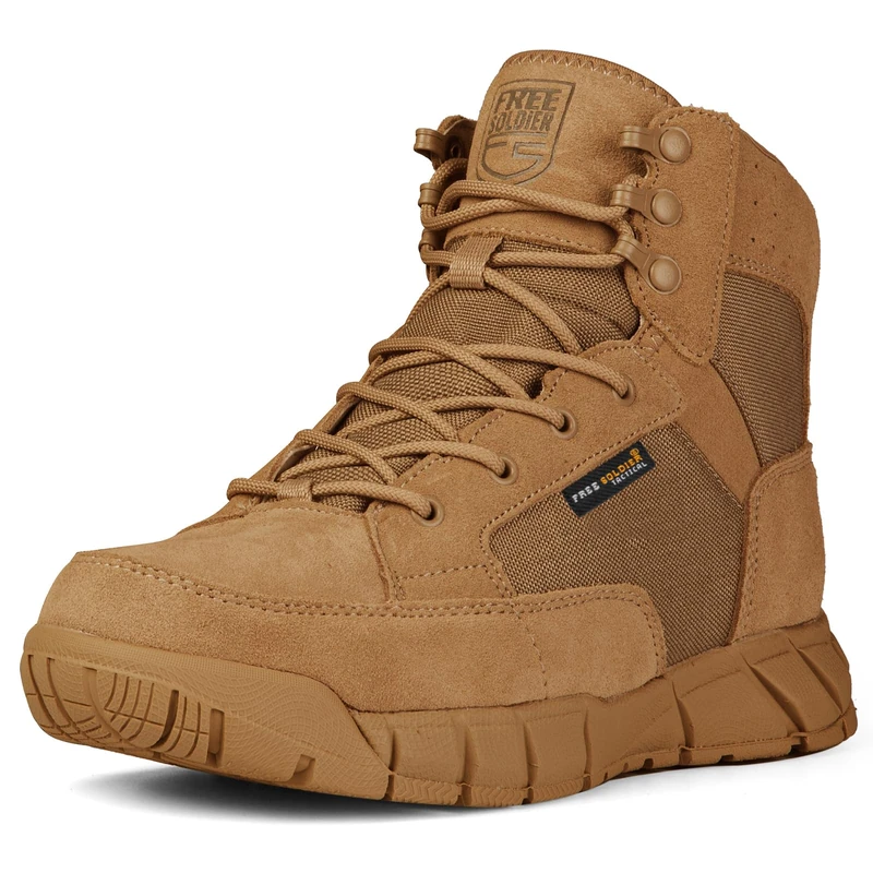 FREE SOLDIER Men's Tactical Boots 6" inch Summer Lightweight Breathable Desert Boots with Thin Durable Fabric(Brown,UK7.5)