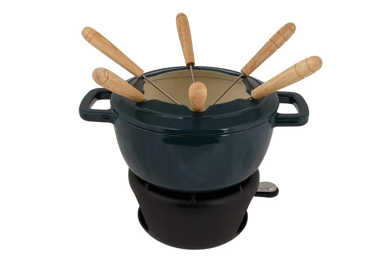 Cosy & Trendy Cast Iron Fondue Set for 6 People Heron Green 18 cm