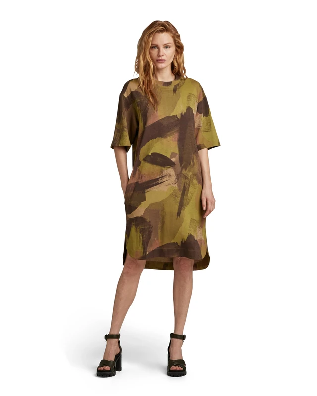G-Star Women's Boxy U Tee Allover Dress , Multicolour (safari watercolor camo D22841-C338-D940), M