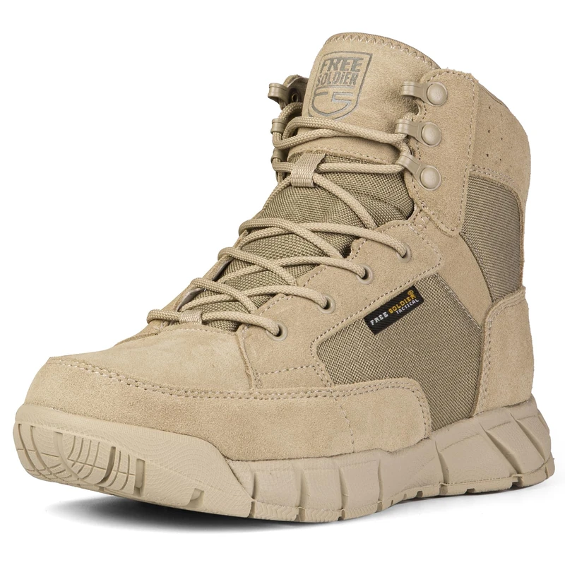 FREE SOLDIER Men's Tactical Boots 6" inch Summer Lightweight Breathable Desert Boots with Thin Durable Fabric(Tan,UK7.5)