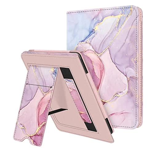 FINTIE Stand Case for All-New 6" Kindle (11th Generation, 2022 Release) - Premium PU Leather Sleeve Cover with Card Slot and Hand Strap, (Z-Glittering Marble)